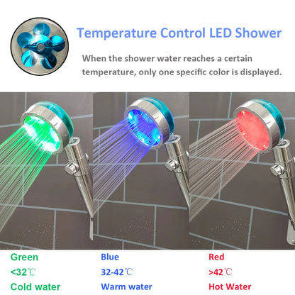 High Pressure Led Shower Head One Key Stop Button Digital Display Screen Black Handheld Shower Temperature Sensor Shower Head